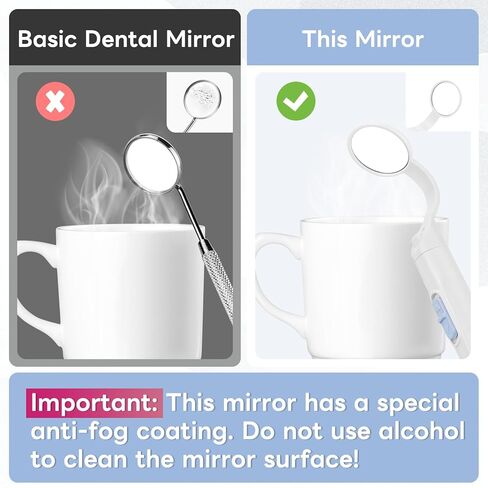 InhwRior Rechargeable LED Dental Mirror with USB Charging Function, Anti-Fog Mirror Surface, White & Yellow Dual Lighting, Detachable Design for Easy Cleaning(Blue) in Saudi Arabia