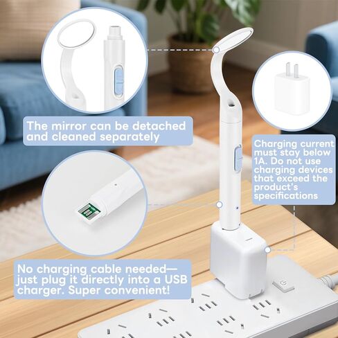 InhwRior Rechargeable LED Dental Mirror with USB Charging Function, Anti-Fog Mirror Surface, White & Yellow Dual Lighting, Detachable Design for Easy Cleaning(Blue) in Saudi Arabia