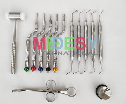 Medesy Dental Sinus Lift Osteotome Offset Concave Tip Sinus Lift Implant Bone Preparation with Mushroom Elevators and Mallet 13 Pcs Instruments by MEDESY in Kuwait