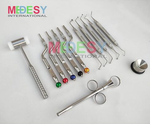 Medesy Dental Sinus Lift Osteotome Offset Concave Tip Sinus Lift Implant Bone Preparation with Mushroom Elevators and Mallet 13 Pcs Instruments by MEDESY in Kuwait