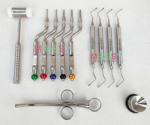 Sinus Lift Osteotome Offset Concave Tip Sinus Lift Implant Bone Preparation with Lucas Curette and Mallet 12 Pcs Dental Instruments by MEDESY in Kuwait