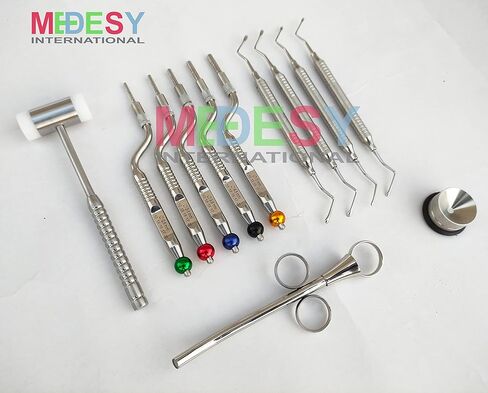 Sinus Lift Osteotome Offset Concave Tip Sinus Lift Implant Bone Preparation with Lucas Curette and Mallet 12 Pcs Dental Instruments by MEDESY in Kuwait