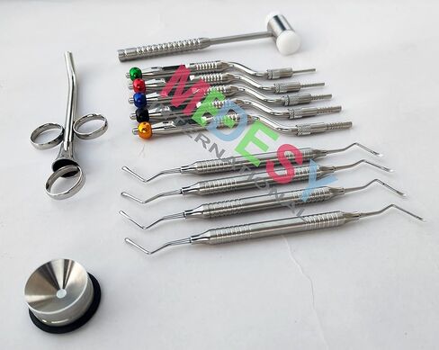 Sinus Lift Osteotome Offset Concave Tip Sinus Lift Implant Bone Preparation with Lucas Curette and Mallet 12 Pcs Dental Instruments by MEDESY in Kuwait
