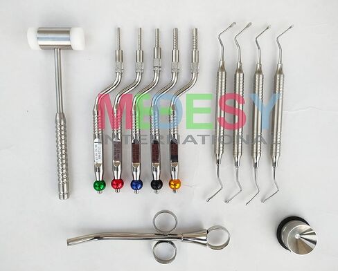 Sinus Lift Osteotome Offset Concave Tip Sinus Lift Implant Bone Preparation with Lucas Curette and Mallet 12 Pcs Dental Instruments by MEDESY in Kuwait