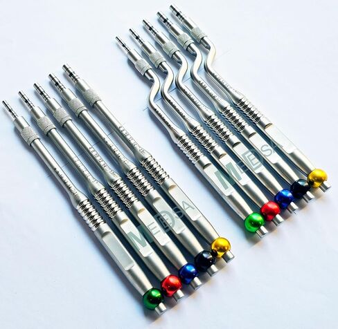 مجموعة قطع عظمية للأسنان (10 قطع) مستقيمة ومنحنية ملونة مرمزة قابلة للتعديل برغي مقعر طرف رفع الجيوب الأنفية مجموعة قطع العظم البريوتومي برغي قابل للتعديل (قابل لإعادة الاستخدام) مجموعة زراعة الأسنان in Kuwait