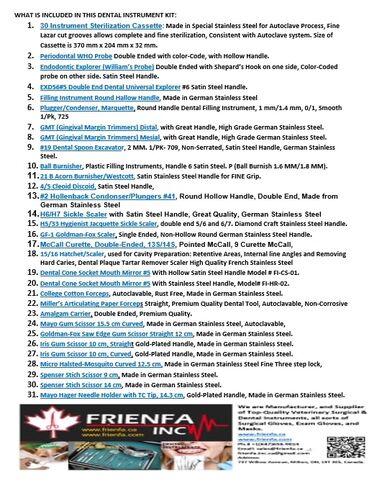 30 مجموعة أدوات طب الأسنان الأساسية مع كاسيت تعقيم عالي الجودة من Frienfa، خالية من الصدأ، قابلة للتعقيم، مصنوعة من الفولاذ الألماني المقاوم للصدأ، تدوم طويلاً، ضمان مدى الحياة in Kuwait