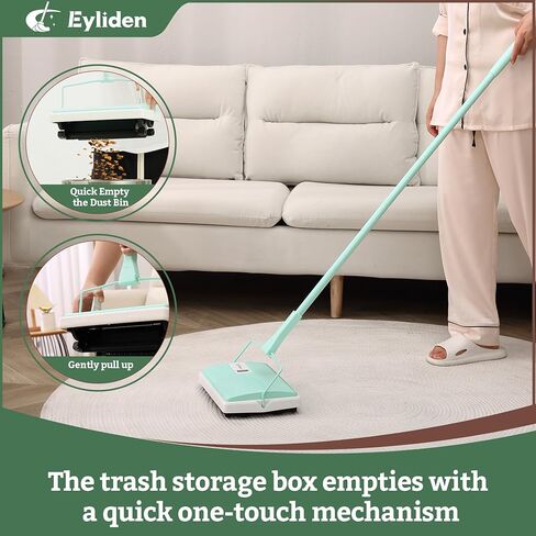 Eyliden X-Large Carpet Sweeper - Quiet Manual Sweeper for Carpets & Rugs | 1 Extra Refill Roller Brush | Non-Electric, Hand Push, Quietly Cleans Debris and Messes, Restaurant Roller Broom (Mint) in Kuwait