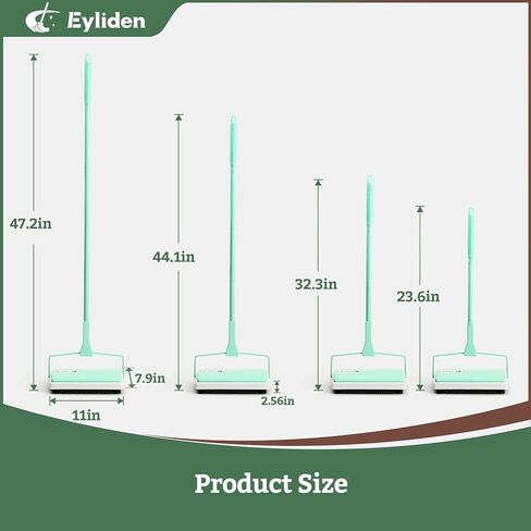 Eyliden X-Large Carpet Sweeper - Quiet Manual Sweeper for Carpets & Rugs | 1 Extra Refill Roller Brush | Non-Electric, Hand Push, Quietly Cleans Debris and Messes, Restaurant Roller Broom (Mint) in Kuwait