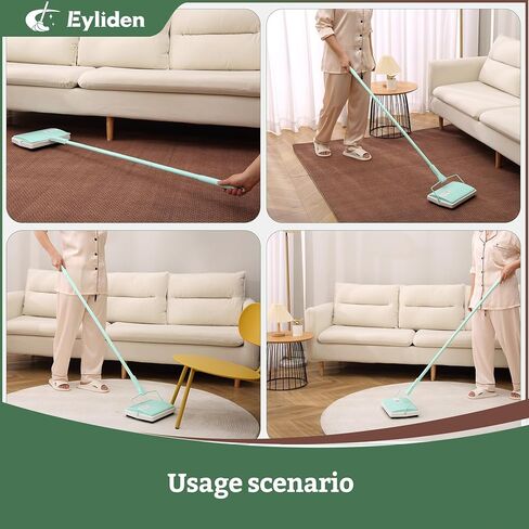 Eyliden X-Large Carpet Sweeper - Quiet Manual Sweeper for Carpets & Rugs | 1 Extra Refill Roller Brush | Non-Electric, Hand Push, Quietly Cleans Debris and Messes, Restaurant Roller Broom (Mint) in Kuwait