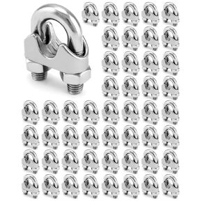 QWORK 1/2 "سلك حبل المشبك كليب M12، 50 حزمة كبيرة U بولت السرج الرجل السحابة، 304 الفولاذ المقاوم للصدأ قفل كابل المشابك، توصيل طبقتين من الأسلاك لتشكيل حلقة in Kuwait