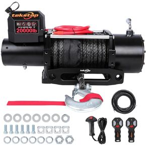 ونش كهربائي ثقيل 20000 رطل، IP68 مقاوم للماء 12 فولت تيار مستمر مع حبل صناعي 0.47 بوصة × 85 قدم، محرك 7.9 حصان، تروس كوكبية 4 مراحل 544: 1،2 جهاز تحكم عن بعد لاسلكي، للشاحنة/الجيب/سيارات الدفع الرباعي على الطرق الوعرة in Kuwait
