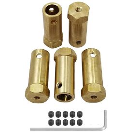 5Pcs 4mm Bore Brass Couplers, Hexagon Motor Shaft Coupling Flexible Connector with Screws and Wrench for Robotics and R/C Car Wheels Tires Shaft Motor in Kuwait
