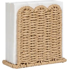 CubesLand Scalloped Edge Napkin Holder for Table Home Rustic Room Decor, Paper Rope Napkin Dispenser for Kitchen Countertop Dining Hotel, Cocktail Napkin Holder for Indoor & Outdoor Party, Beige in Saudi Arabia