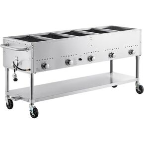 طاولة بخار خارجية 5-Pan من Glonary، بروبان سائل، ستانلس ستيل، 81 × 25 × 34 بوصة، 17500 وحدة حرارية بريطانية، مفتوحة جيدًا مع رف سفلي in Kuwait