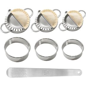 3-in-1 Stainless Steel Dumpling Maker Set - Professional Dumpling Press & Empanada Mold with Dough Cutters (3", 3.4", 3.8") | Includes Stuffing Scoop | Dishwasher Safe in Kuwait