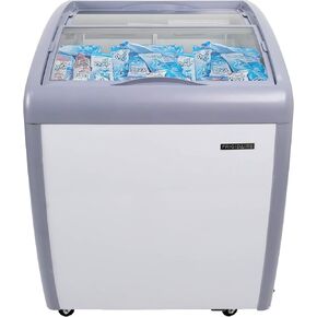 Frigidaire Commercial Chest Freezer for Ice Cream and Frozen Foods, Store Displayer, Glass Top Storage Case, 4 Cu. Ft. Bin, Rolling Caster Wheels, Adjustable Temperature, Energy Efficient Cooling in Kuwait
