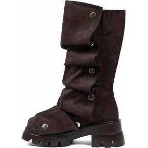 Mid Calf Boots For Women,Fold Over Slouchy Platform Dress Chunky Stacked Round Toe Glitter Metallic Boots in Kuwait
