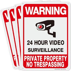 WOUSEDO 2-Pack Private Property No Trespassing Sign,Video Surveillance Signs Outdoor,Rust Free Aluminum 10 x7 Inches Security Camera Sign for Home,Business,CCTV,UV Protected & Waterproof in Kuwait