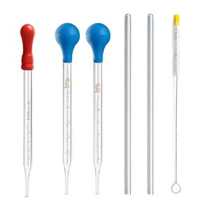 TISMART Glass Graduated Dropper Pipettes Total 6PCS -3PCS -Red-Tipped 2ml*1 Blue 5ml*1 3ml*1 2PCS 20CM Glass Stir Rod and Droppers Brush*1PCS in Saudi Arabia