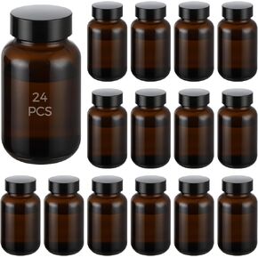 Anjetan 24 Pack Amber Glass Packer Bottles, Height 3.9 in, 120 ml / 4 fl oz Wide Mouth Glass Bottle with Screw Cap, Small Round Refillable Bottles for Liquids, Reagents, Travel in Saudi Arabia