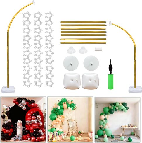 Balloon Arch Stand Kit 9ft &5.6ft,Heavy Duty Base With Water Filling Bag Bendable Half Arch Balloon Arch for Birthdays Holiday Decorations And Other Indoor And Outdoor Parties No Balloons (gold) in Kuwait