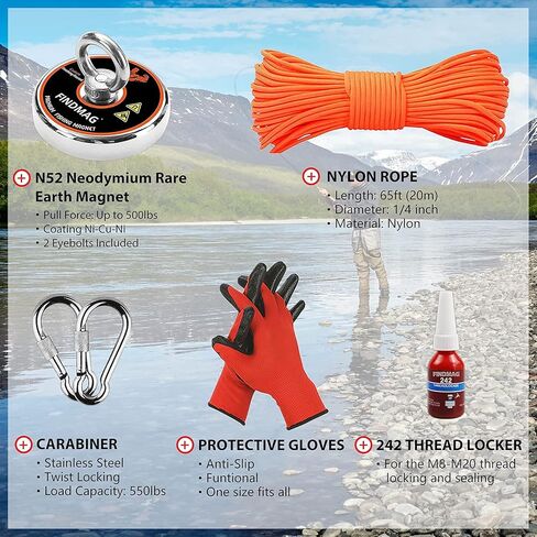 FINDMAG Super Strong Neodymium Fishing Magnets Kit, 500 LBS Pulling Force Magnetic Fishing Kit, Diameter 2.36 inch(60 mm) Magnets for Retrieving in River and Magnet Fishing in Saudi Arabia