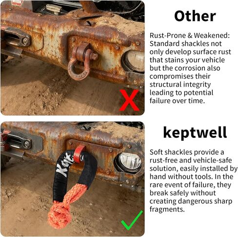 Heavy Duty Soft Shackle, 1-9/16"x 22" Soft Shackle Orange and Black, Braided Nylon Recovery Rope, Off-Road Recovery UTV ATV Boat and Towing（2pcs） in Kuwait