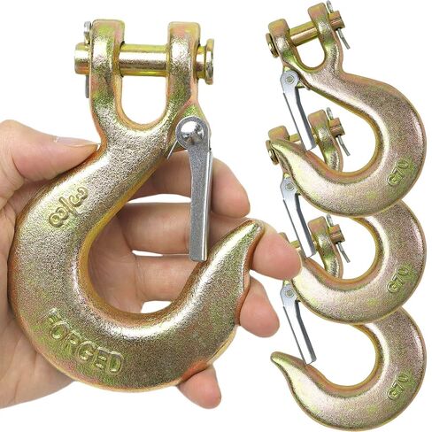 Terixe 4 Pack 3/8 Inch Clevis Slip Hook with Safety Latch - Heavy Duty Grade 70 Steel for Trailer Chains, Winch, Tow, 18,000 Lbs in Saudi Arabia