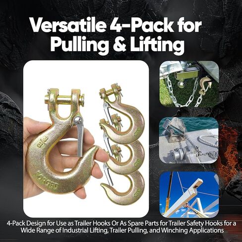 Terixe 4 Pack 3/8 Inch Clevis Slip Hook with Safety Latch - Heavy Duty Grade 70 Steel for Trailer Chains, Winch, Tow, 18,000 Lbs in Saudi Arabia