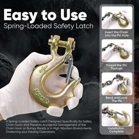 Terixe 4 Pack 3/8 Inch Clevis Slip Hook with Safety Latch - Heavy Duty Grade 70 Steel for Trailer Chains, Winch, Tow, 18,000 Lbs in Saudi Arabia
