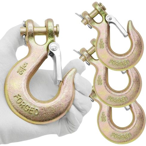 Terixe 4 Pack 3/8 بوصة Clevis خطاف منزلق مع مزلاج أمان - فولاذ عالي التحمل من الدرجة 70 لسلاسل المقطورات، ونش، سحب، 18,000 رطل in Kuwait