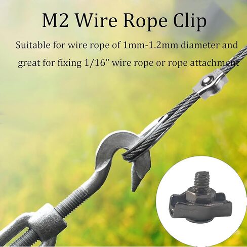 AUXBC 24Pcs M2 Stainless Steel Wire Rope Clips with Wrench, Simplex Single Bolt Cable Clamp for 1/16 Inch Wire Rope, Wire Cable Clip Set for Rigging Applications in Saudi Arabia