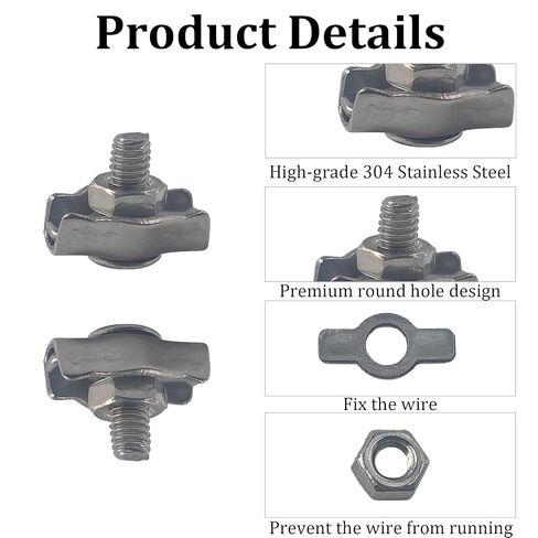 AUXBC 24Pcs M2 Stainless Steel Wire Rope Clips with Wrench, Simplex Single Bolt Cable Clamp for 1/16 Inch Wire Rope, Wire Cable Clip Set for Rigging Applications in Saudi Arabia