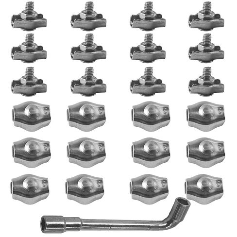 AUXBC 24Pcs M2 Stainless Steel Wire Rope Clips with Wrench, Simplex Single Bolt Cable Clamp for 1/16 Inch Wire Rope, Wire Cable Clip Set for Rigging Applications in Saudi Arabia