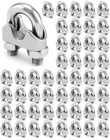 QWORK 1/2 "سلك حبل المشبك كليب M12، 50 حزمة كبيرة U بولت السرج الرجل السحابة، 304 الفولاذ المقاوم للصدأ قفل كابل المشابك، توصيل طبقتين من الأسلاك لتشكيل حلقة in Kuwait