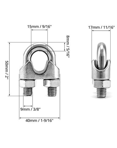 QWORK 1/2 "سلك حبل المشبك كليب M12، 50 حزمة كبيرة U بولت السرج الرجل السحابة، 304 الفولاذ المقاوم للصدأ قفل كابل المشابك، توصيل طبقتين من الأسلاك لتشكيل حلقة in Kuwait