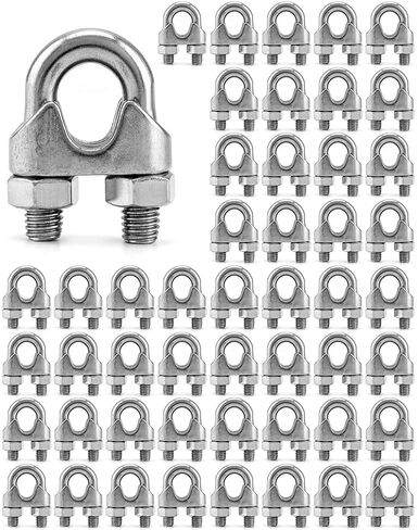 QWORK 1/2 "سلك حبل المشبك كليب M12، 50 حزمة كبيرة U بولت السرج الرجل السحابة، 304 الفولاذ المقاوم للصدأ قفل كابل المشابك، توصيل طبقتين من الأسلاك لتشكيل حلقة in Kuwait