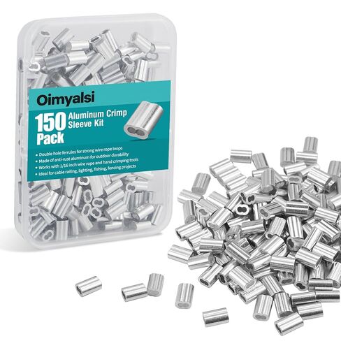 150 قطعة من الأكمام المجعدة المصنوعة من الألومنيوم مقاس 1/16 بوصة، وحلقات ذات فتحة مزدوجة مع صندوق تخزين لحبل الأسلاك، وتجعيد الكابلات، والمشروعات اليدوية والخارجية in Kuwait