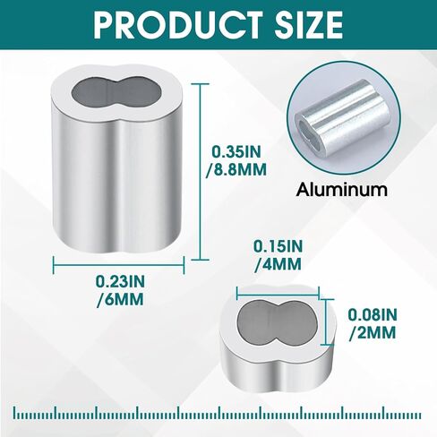 150 قطعة من الأكمام المجعدة المصنوعة من الألومنيوم مقاس 1/16 بوصة، وحلقات ذات فتحة مزدوجة مع صندوق تخزين لحبل الأسلاك، وتجعيد الكابلات، والمشروعات اليدوية والخارجية in Kuwait