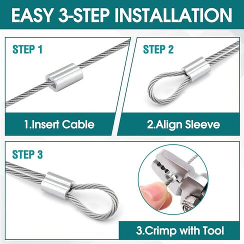 150 قطعة من الأكمام المجعدة المصنوعة من الألومنيوم مقاس 1/16 بوصة، وحلقات ذات فتحة مزدوجة مع صندوق تخزين لحبل الأسلاك، وتجعيد الكابلات، والمشروعات اليدوية والخارجية in Kuwait