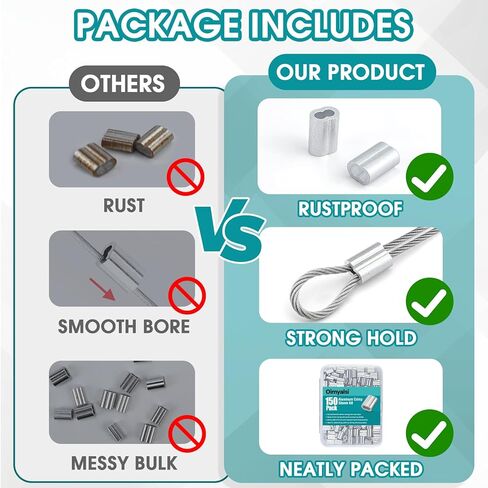 150 قطعة من الأكمام المجعدة المصنوعة من الألومنيوم مقاس 1/16 بوصة، وحلقات ذات فتحة مزدوجة مع صندوق تخزين لحبل الأسلاك، وتجعيد الكابلات، والمشروعات اليدوية والخارجية in Kuwait