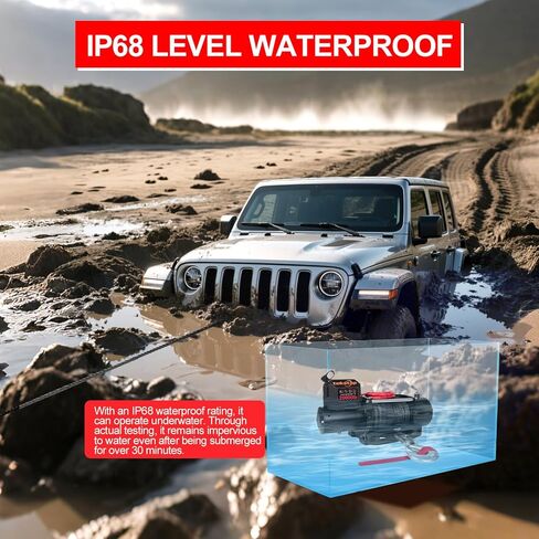 ونش كهربائي ثقيل 20000 رطل، IP68 مقاوم للماء 12 فولت تيار مستمر مع حبل صناعي 0.47 بوصة × 85 قدم، محرك 7.9 حصان، تروس كوكبية 4 مراحل 544: 1،2 جهاز تحكم عن بعد لاسلكي، للشاحنة/الجيب/سيارات الدفع الرباعي على الطرق الوعرة in Kuwait