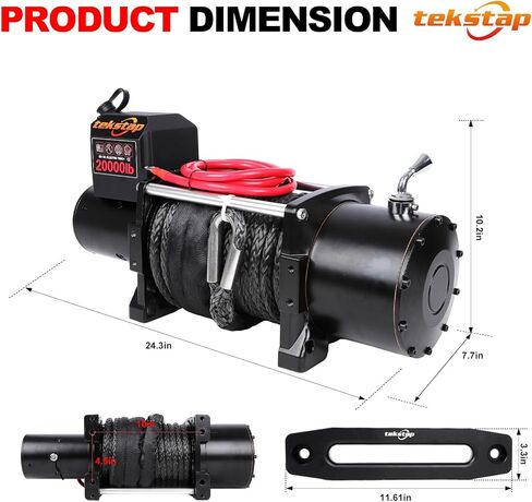 ونش كهربائي ثقيل 20000 رطل، IP68 مقاوم للماء 12 فولت تيار مستمر مع حبل صناعي 0.47 بوصة × 85 قدم، محرك 7.9 حصان، تروس كوكبية 4 مراحل 544: 1،2 جهاز تحكم عن بعد لاسلكي، للشاحنة/الجيب/سيارات الدفع الرباعي على الطرق الوعرة in Kuwait