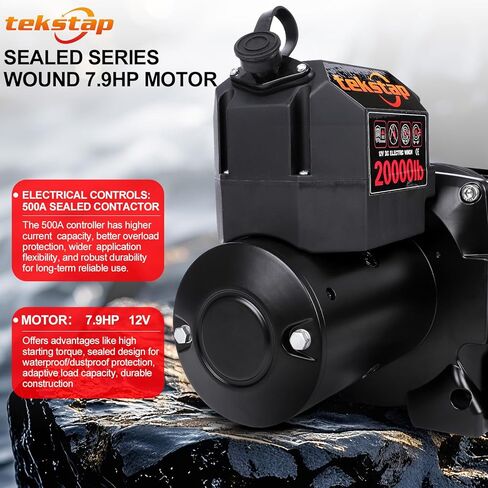 ونش كهربائي ثقيل 20000 رطل، IP68 مقاوم للماء 12 فولت تيار مستمر مع حبل صناعي 0.47 بوصة × 85 قدم، محرك 7.9 حصان، تروس كوكبية 4 مراحل 544: 1،2 جهاز تحكم عن بعد لاسلكي، للشاحنة/الجيب/سيارات الدفع الرباعي على الطرق الوعرة in Kuwait