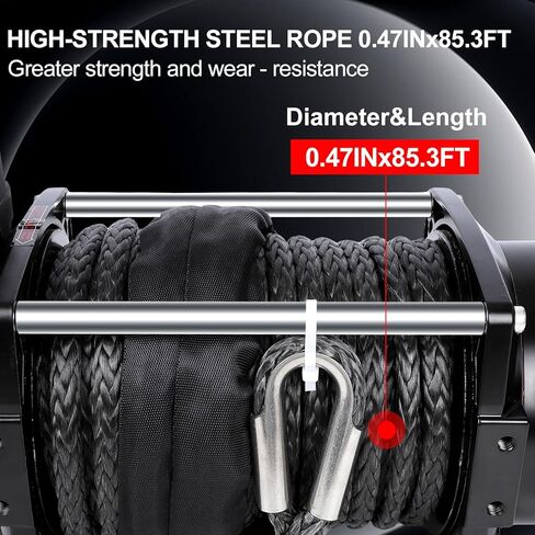 ونش كهربائي ثقيل 20000 رطل، IP68 مقاوم للماء 12 فولت تيار مستمر مع حبل صناعي 0.47 بوصة × 85 قدم، محرك 7.9 حصان، تروس كوكبية 4 مراحل 544: 1،2 جهاز تحكم عن بعد لاسلكي، للشاحنة/الجيب/سيارات الدفع الرباعي على الطرق الوعرة in Kuwait