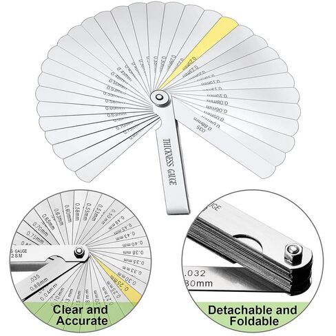 Stainless Steel Feeler Gauge Dual Marked Metric and Imperial Measuring Tool(0.02-1mm, 32 Blades) in Saudi Arabia