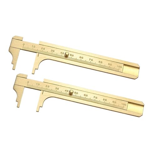 uxcell Pocket Caliper Ruler 100mm Brass Sliding Gauge Mini Caliper Precision Double Scales Metric Measurement Tool Drawing Measuring Ruler Gold 2 Pcs in Saudi Arabia