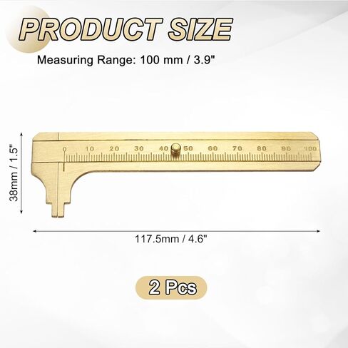 uxcell Pocket Caliper Ruler 100mm Brass Sliding Gauge Mini Caliper Precision Double Scales Metric Measurement Tool Drawing Measuring Ruler Gold 2 Pcs in Saudi Arabia