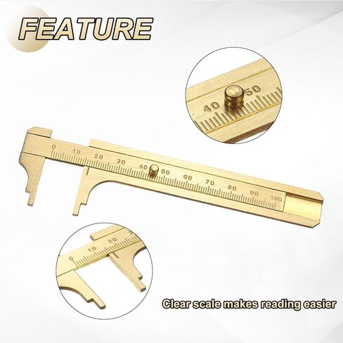 uxcell Pocket Caliper Ruler 100mm Brass Sliding Gauge Mini Caliper Precision Double Scales Metric Measurement Tool Drawing Measuring Ruler Gold 2 Pcs in Saudi Arabia