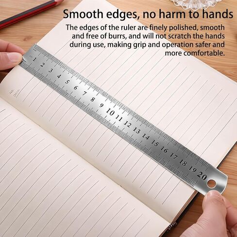 2 Pcs Stainless Steel Ruler, 2 Sizes Straight Edge Rulers with Inch Metric, Metal Ruler for Drawing, Home, Office, Engineering (8inch/20cm + 12inch/30cm) in Saudi Arabia